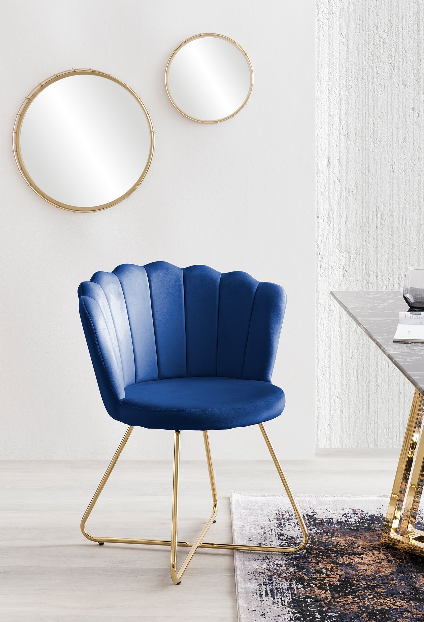 Muschelstuhl Samt 2er Set blau Polsterstuhl Esszimmerstuhl Küche Stuhl Stühle
