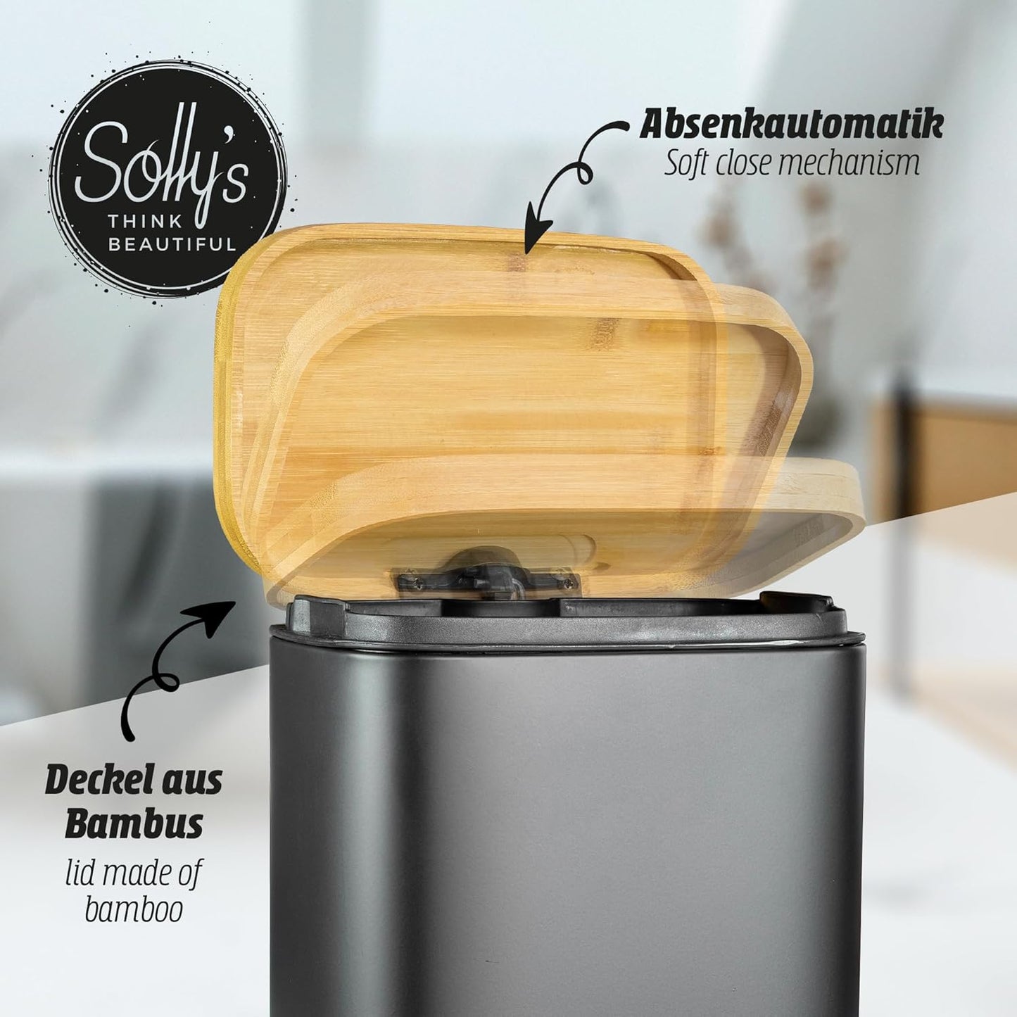 Solly's Kosmetikeimer 5 L mit Bambusdeckel Mülleimer Bad Eimer Kosmetik
