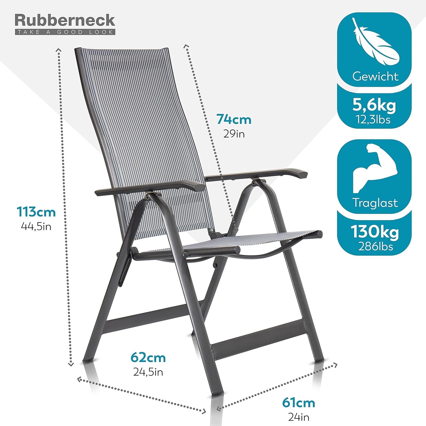 RUBBERNECK Alu Gartenstuhl Binz Stuhl Gartensessel Hochlehner Klappstuhl