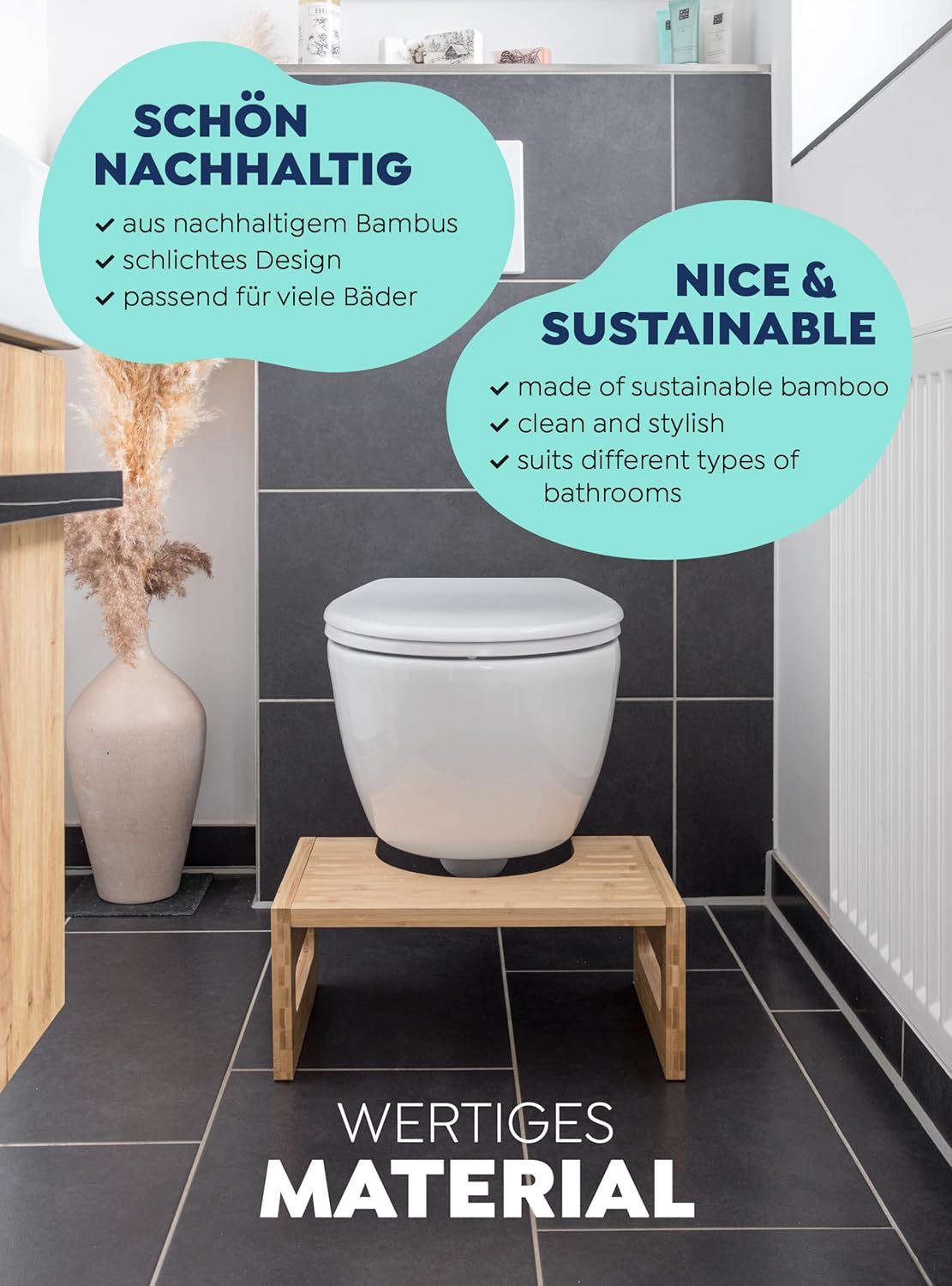 Rubberneck Bambus Toiletten-Hocker Hocker WC-Hocker Fußbank Fußstütze Toilette