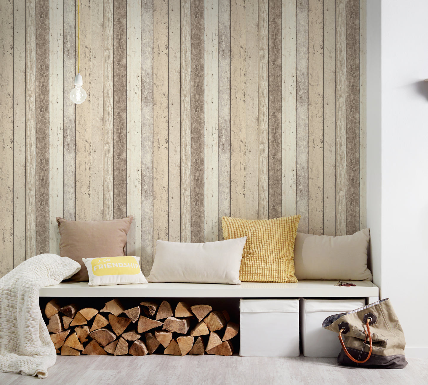 A.S. Création Holz Optik Vinyl Tapete Best of Wood`n Stone Beige Wandtapete