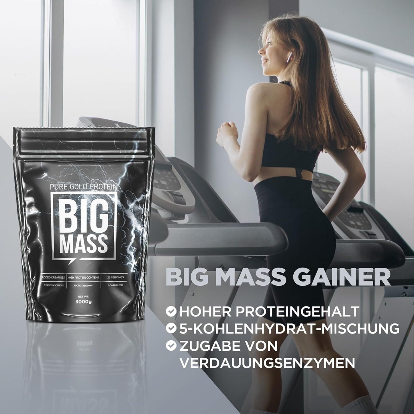 Pure Gold Big Mass Protein Kreatin Pulver 3kg Vanille Shake Muskelaufbau Fitness