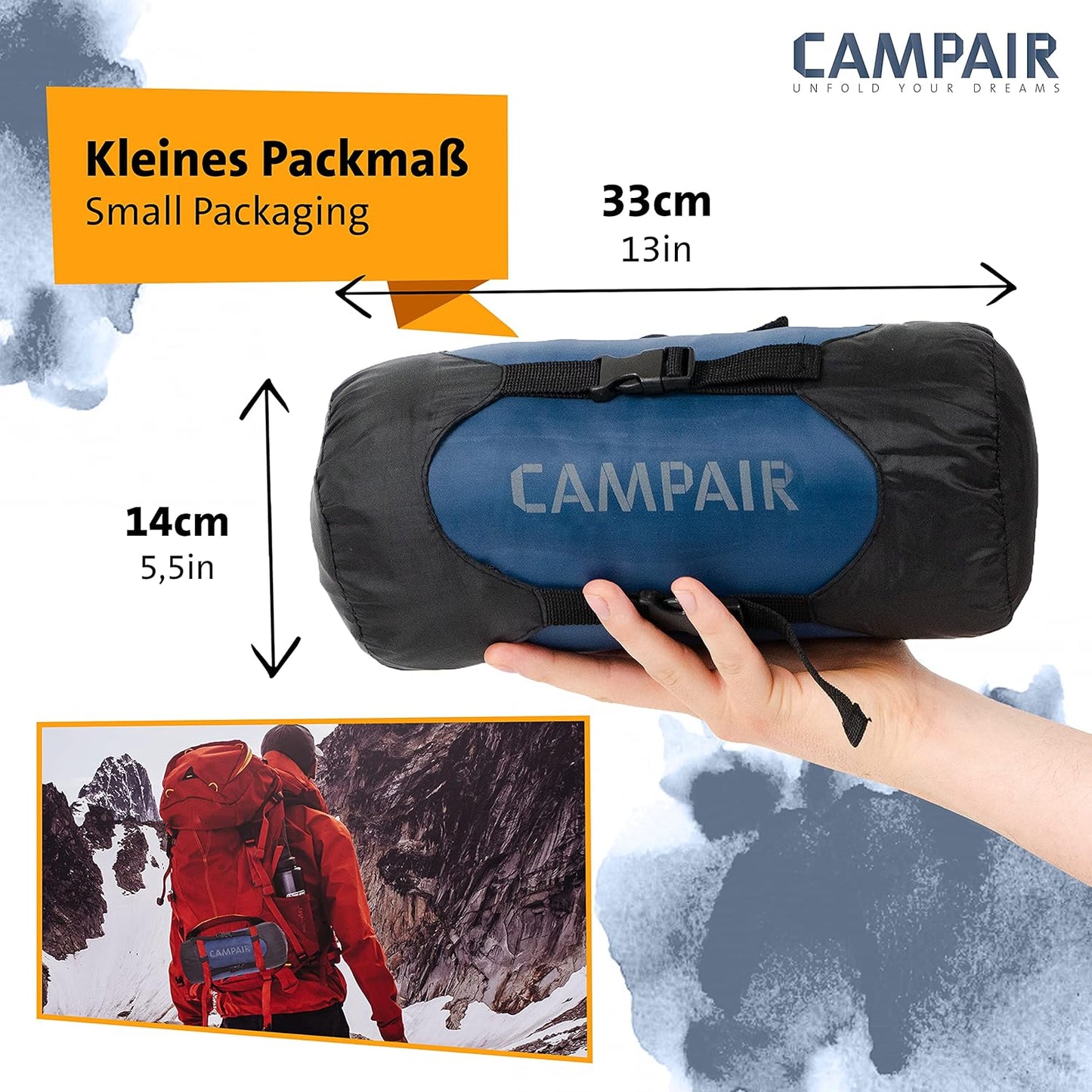 CAMPAIR Deckenschlafsack mit Kompressions-Packsack Schlafsack Camping Camper