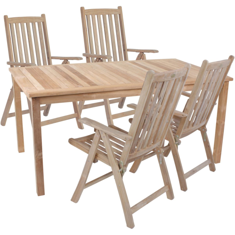 5tlg. Teak Tischgruppe Gartenmöbel Gartentisch Stuhl Garten Hochlehner Tisch