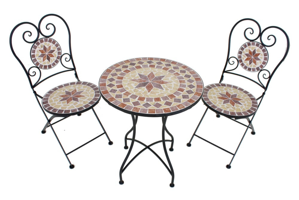 3tlg. Balkon Set Mosaik Garten Terrasse Metall Stuhl Tisch Beistelltisch Stühle