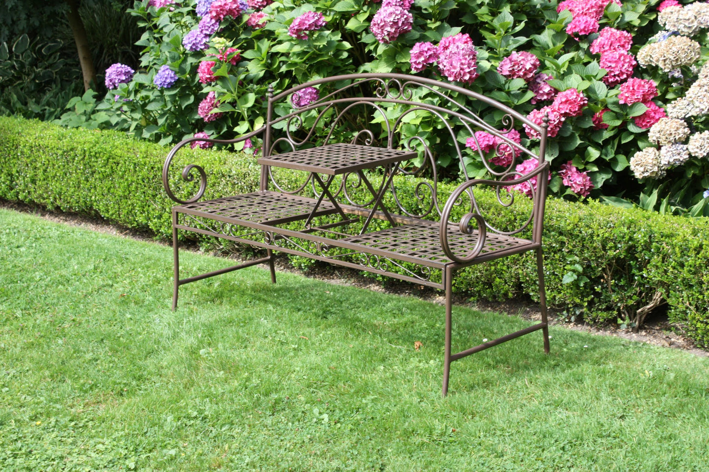 Garden Pleasure Bank m. Tisch Eisen Parkbank Garten Bank Sitzbank Möbel Vintage