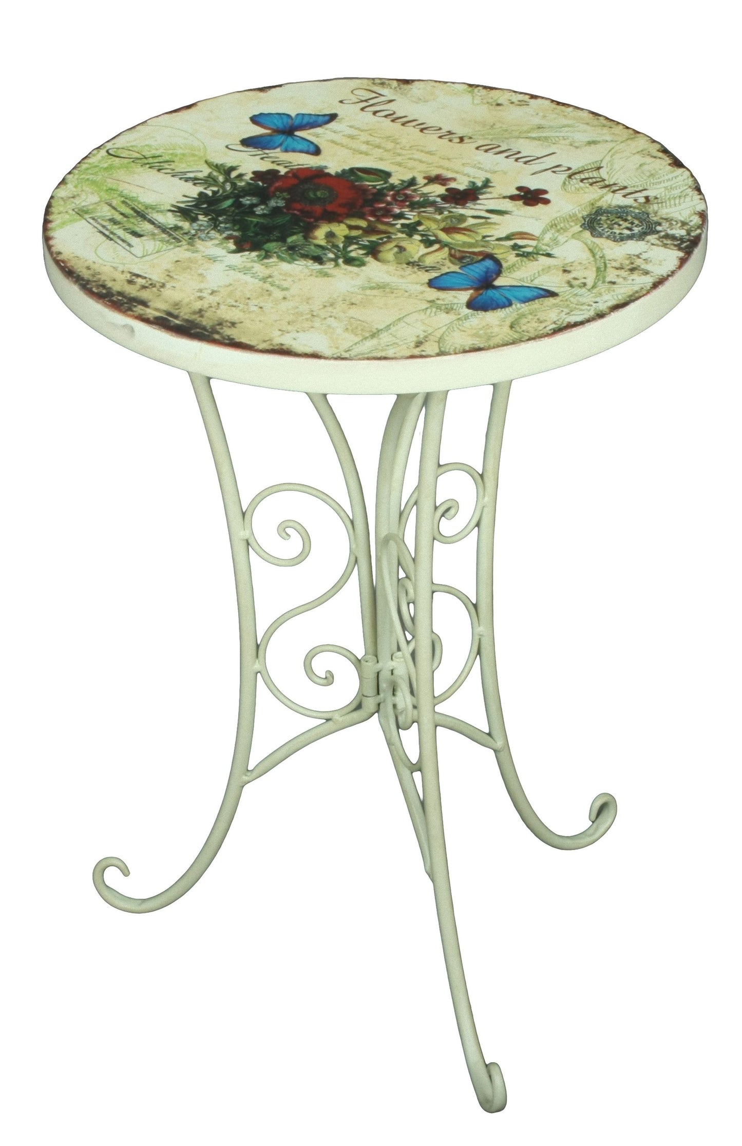 2er Set Beistelltisch FLORAL Garten Balkon Tisch rund Shabby Vintage Stil weiß