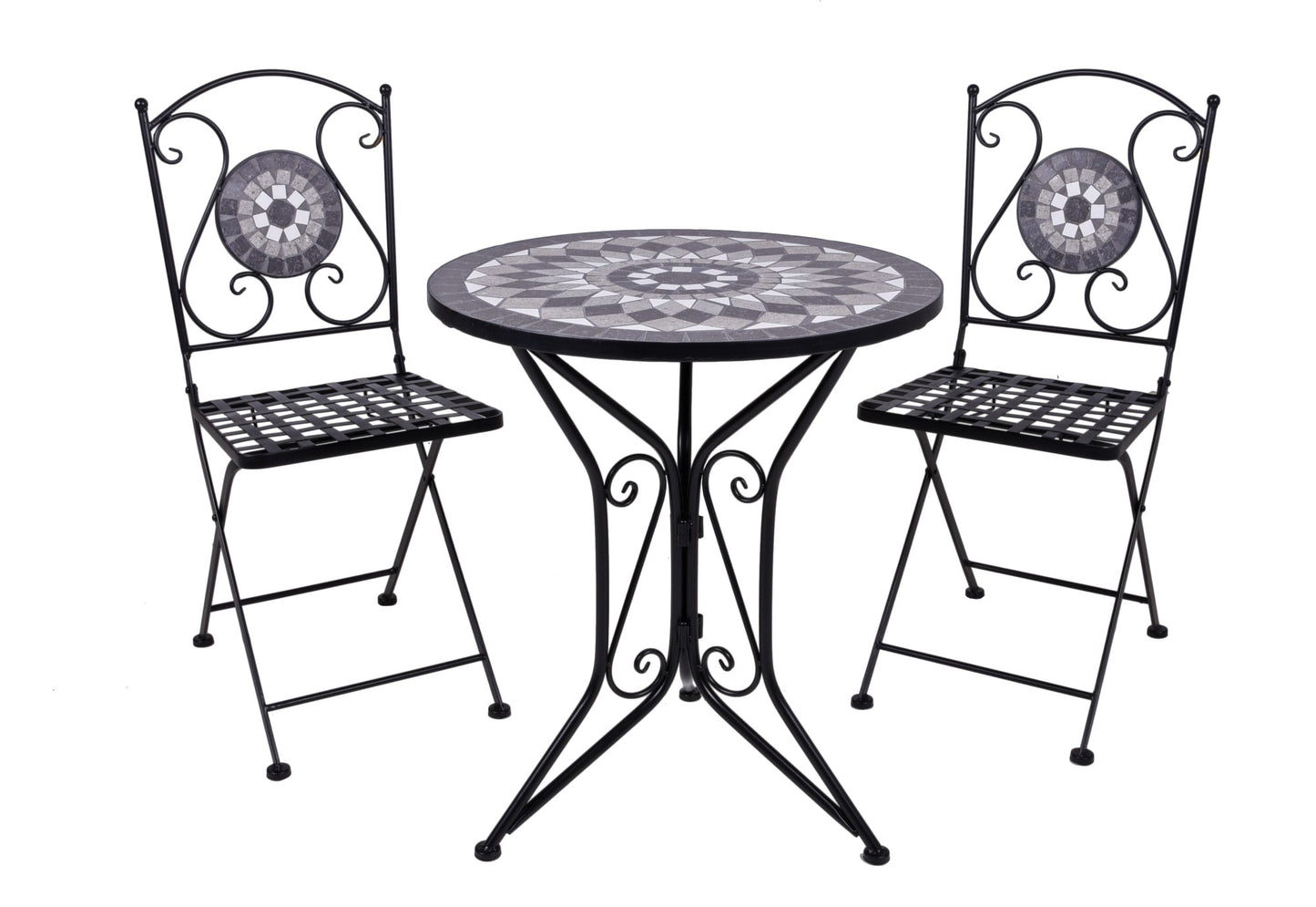Balkonset JALUA 3-tlg Steingut Mosaik weiß grau Garten Sitzgruppe Outdoor Set