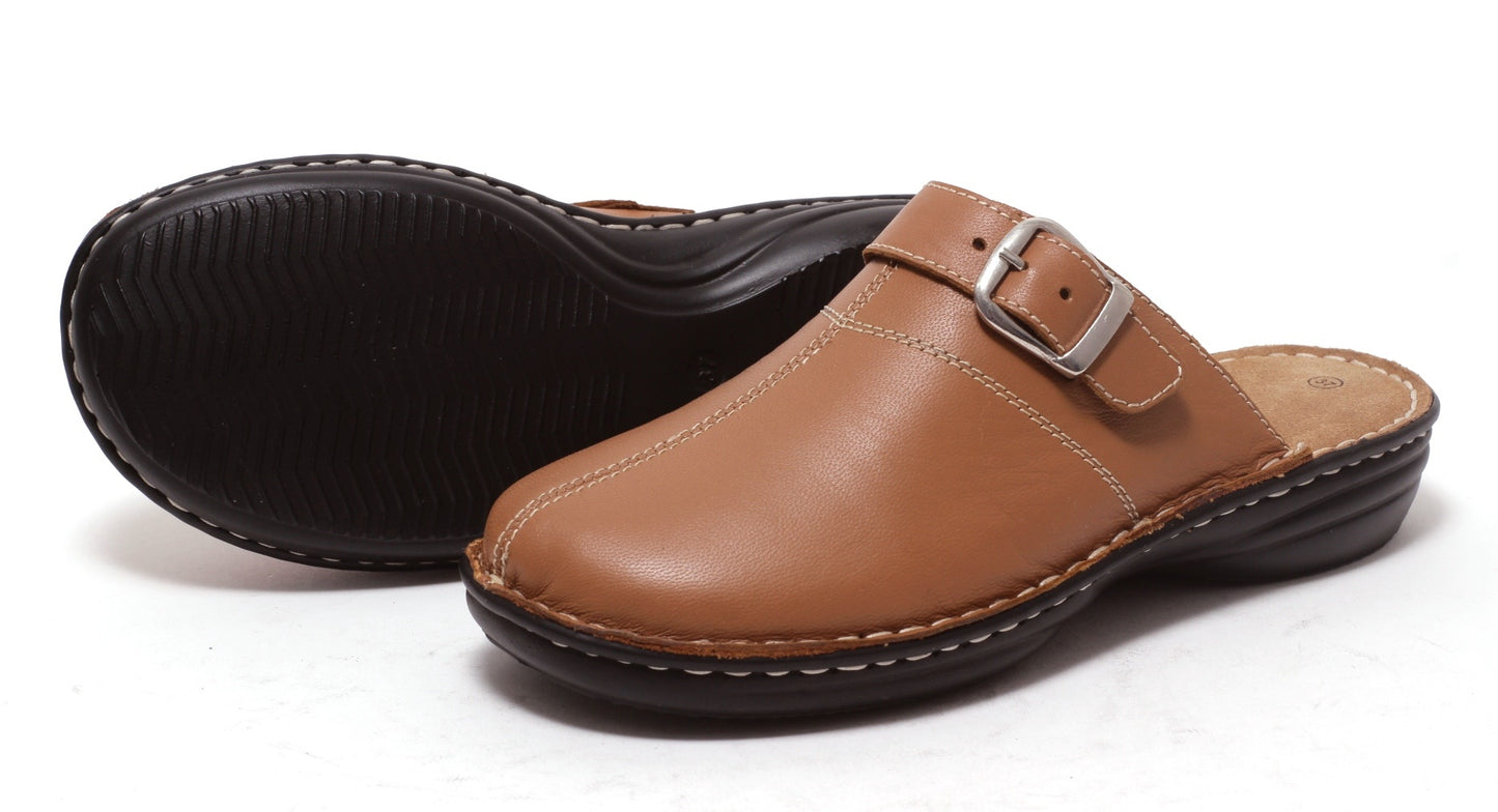 Damen Clogs Lederclogs Pantoletten Komfortschuhe Echtleder Gr. 36-41 hellbraun