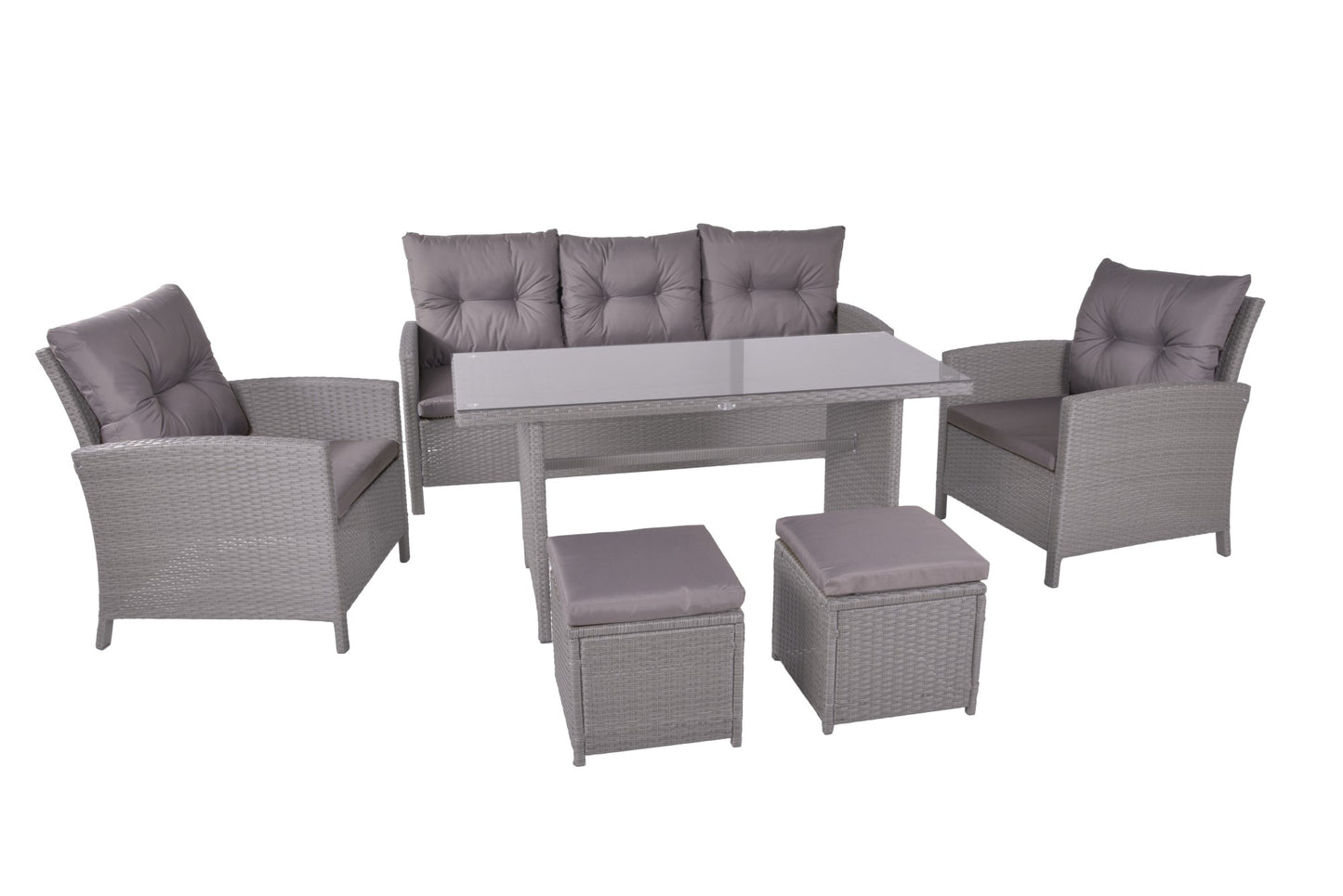 Sitzgruppe SEVILLA 6-tlg. Grau Polyrattan Set Sitzgarnitur Gartenset Garnitur