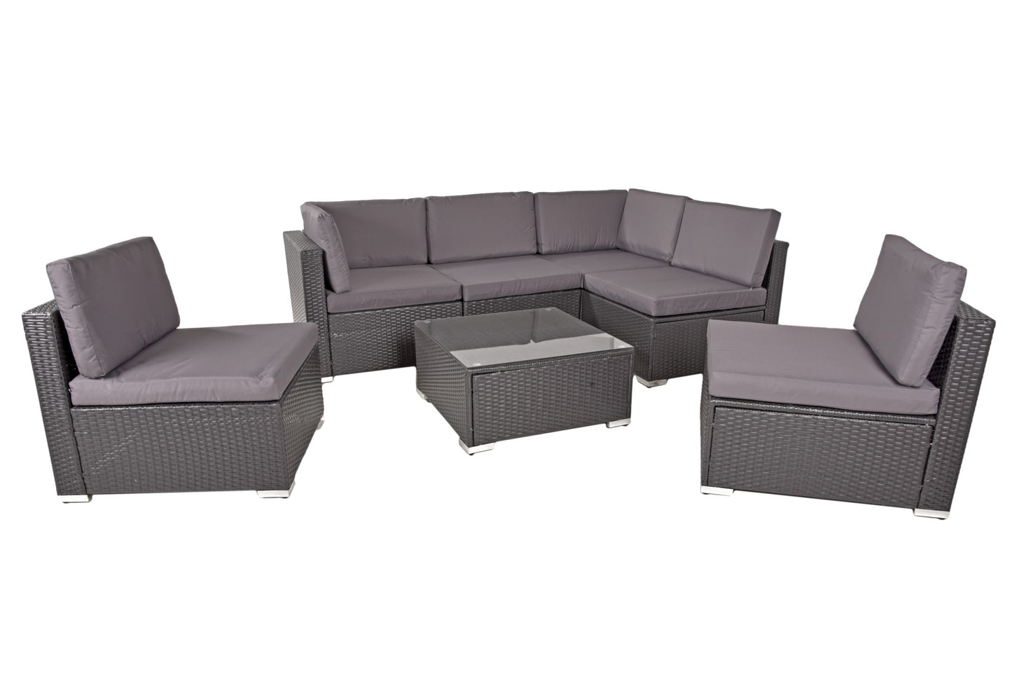 Sitzgruppe SANSIBAR 7tlg. Polyrattan Set schwarz Sitzgarnitur Gartenset Garnitur