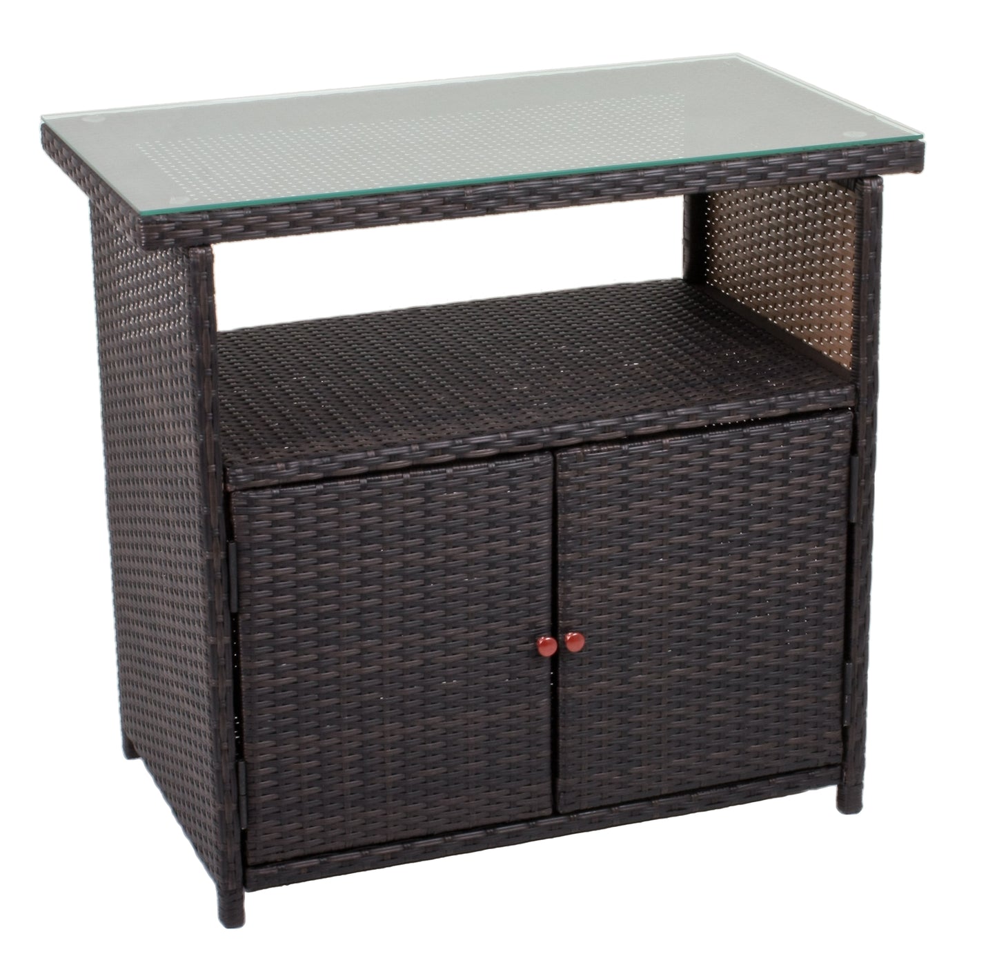 Sideboard m. Glasplatte Rattan Optik Garten Schrank Kommode Stehtisch Tisch