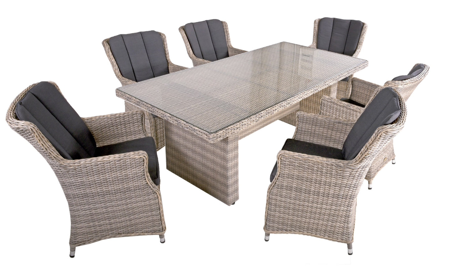 7-tlg. Polyrattan Tischgruppe DIJON Garten Sitzgruppe Outdoor Kunststoff Möbel
