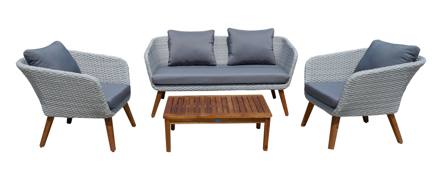 4tlg. Polyrattan Sitzgruppe ARONA Garten Möbel Sitzgruppe Outdoor Grau Garnitur