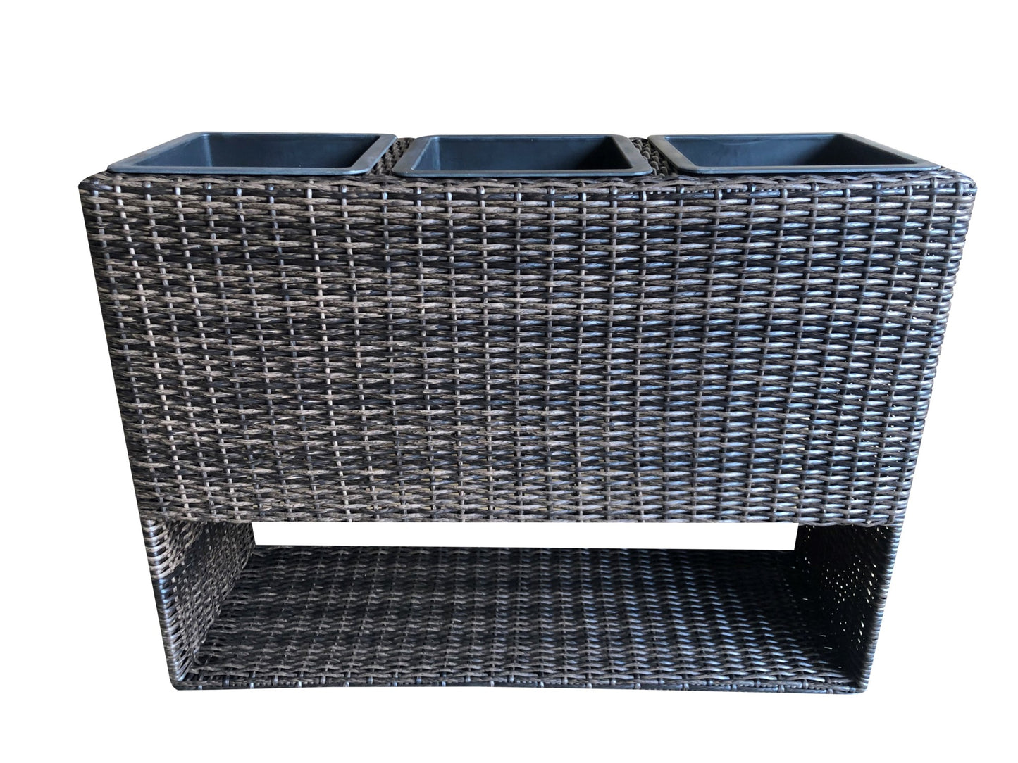 Polyrattan Blumenkasten mit 3 Pflanztöpfen Pflanzkasten Balkonkasten Pflanztopf