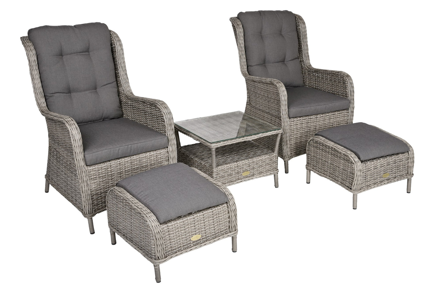 5-tlg. Polyrattan Sessel Set VALENCIA Sitzgruppe Garten Gruppe Hocker Tisch