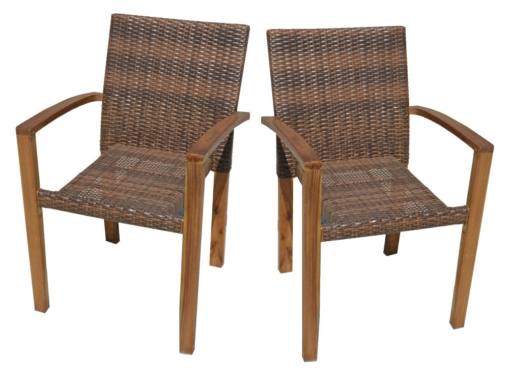 2x Stapelstuhl Gartenstuhl Garten Stühle Stuhl Akazie Holz Rattan Optik Möbel