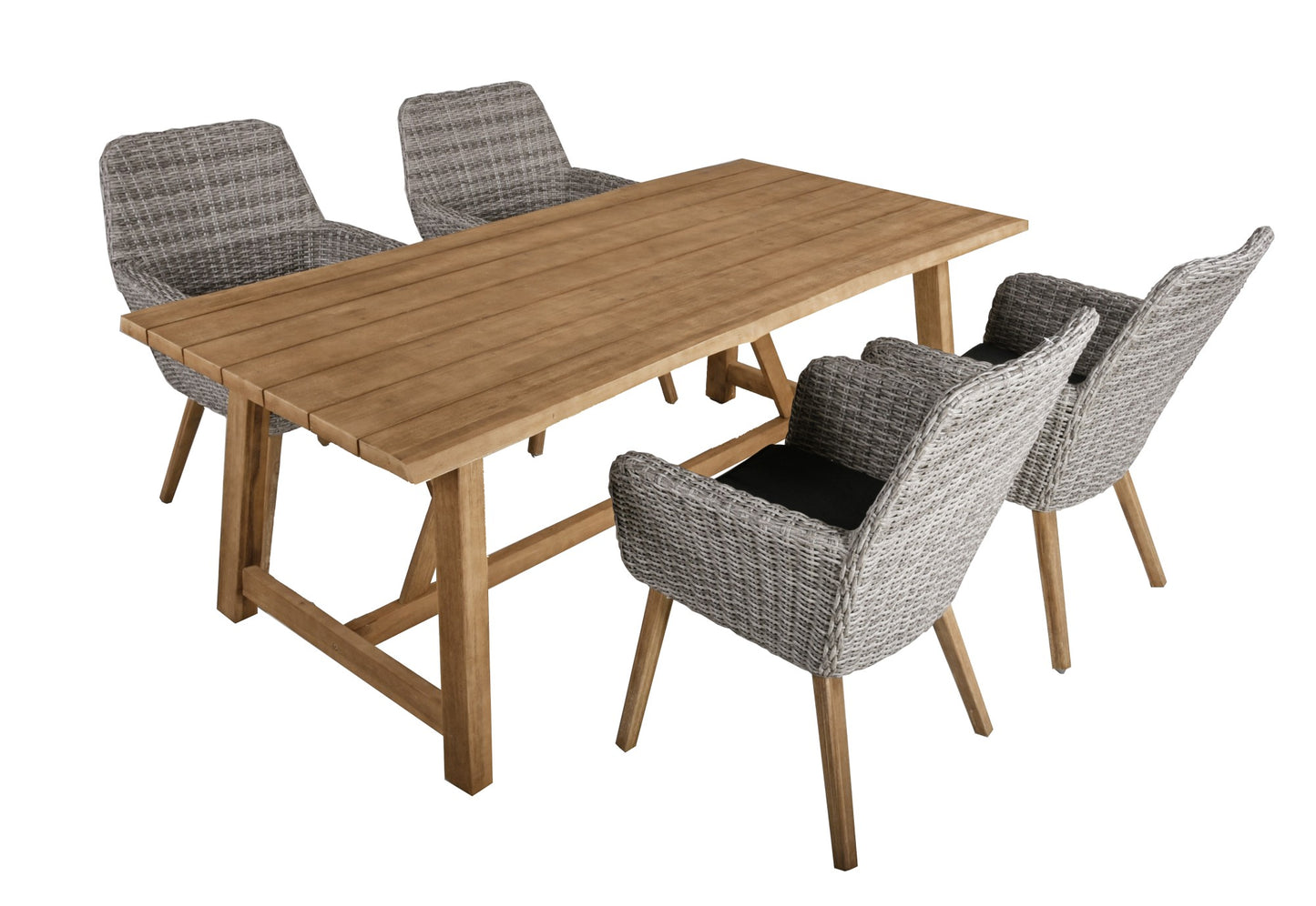 5-tlg. Tischgruppe OAKLAND Set Garten Sitzgruppe Sessel Tisch Outdoor Möbel Holz