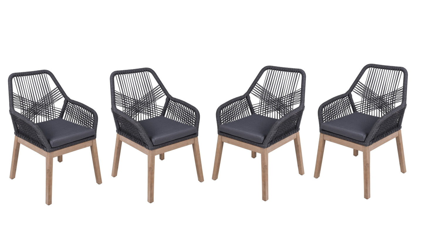 4er Set Gartenstuhl Pomona Armlehnstuhl Stuhl Relax Sessel Gartenmöbel grau