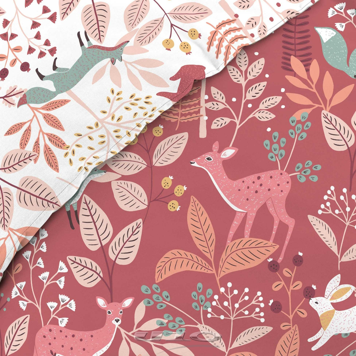 2tlg Kinder Bettwäsche Bambi Wald Rehe Bettbezug Kissenbezug 140x200cm Baumwolle