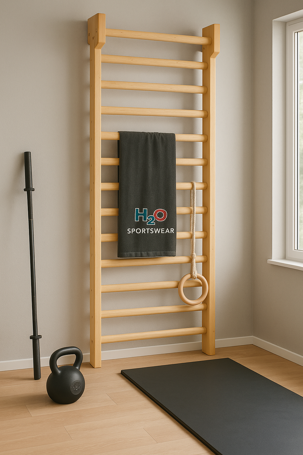 Holz Kletterwand 225x70cm Kinderzimmer Sport Sprossenwand Turnwand Wandleiter