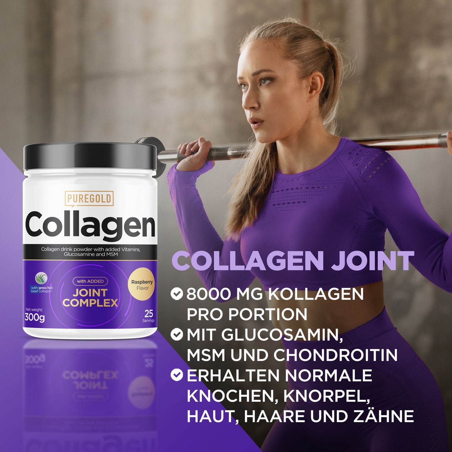 Pure Gold Collagen Pulver Joint Complex 300g Himbeere Kollagen Gelenkkomplex
