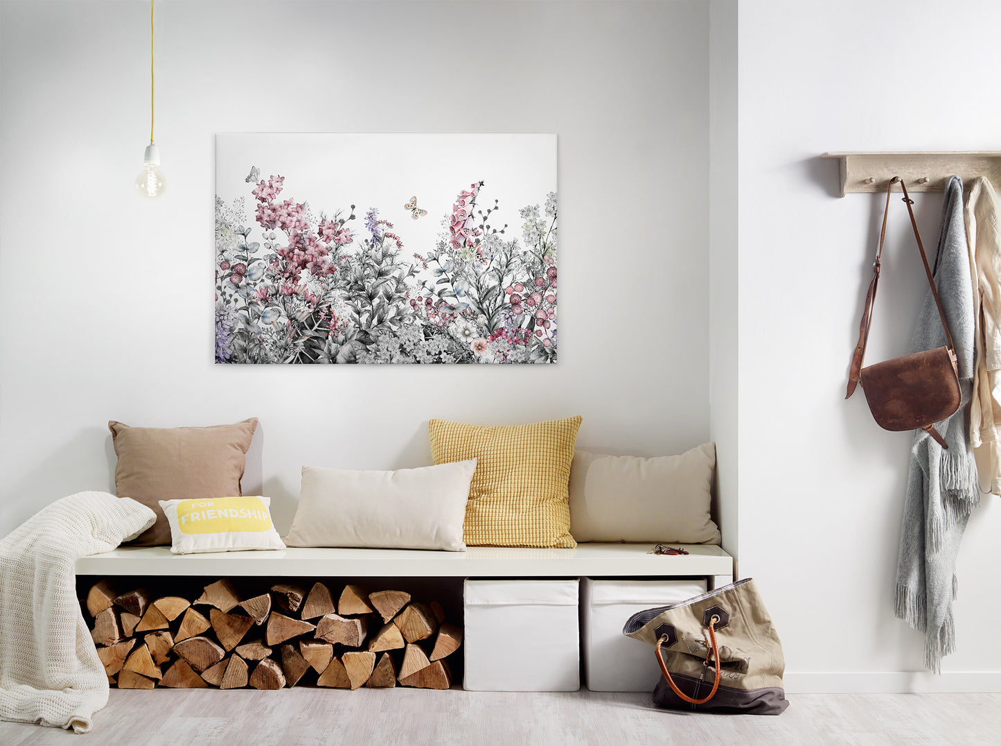 Blumen Leinwandbild Grau Weiß 90x60 DD120259 Keilrahmenbild Floral Leinwand