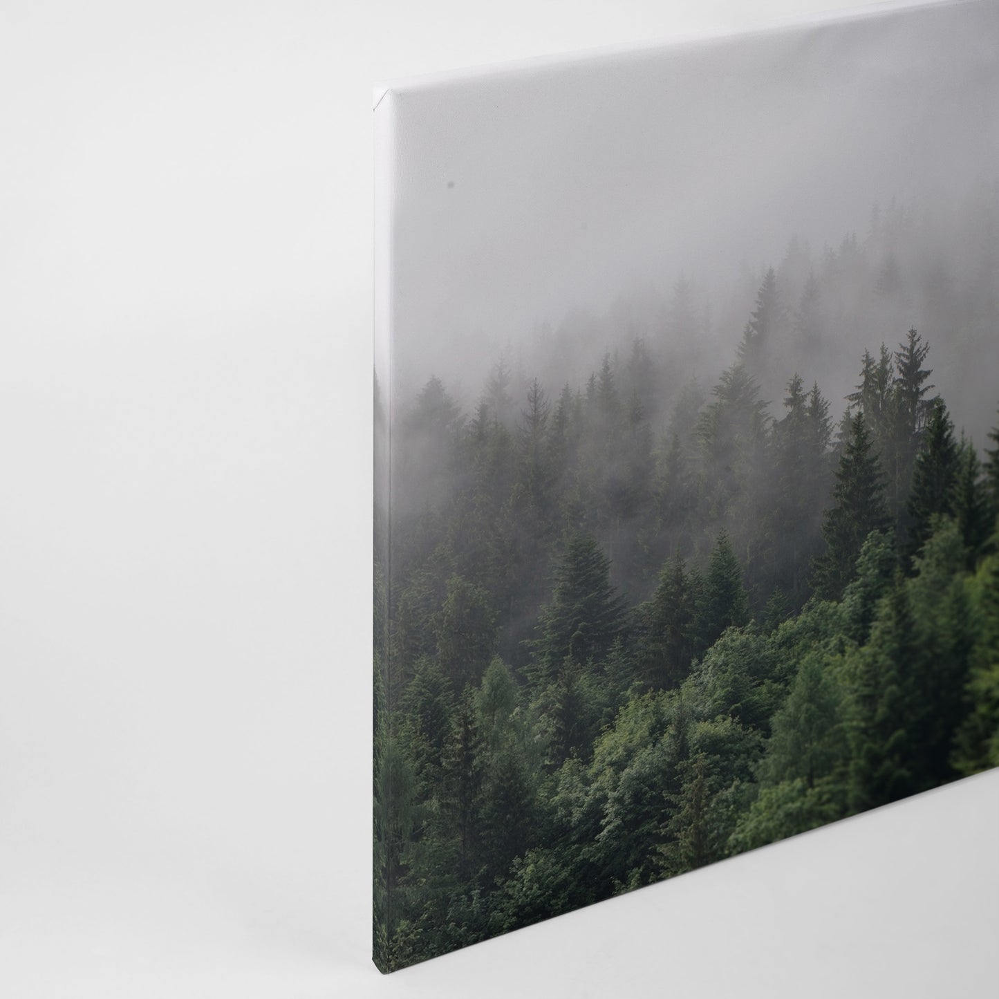 Wald im Nebel Leinwandbild Grün Weiß 90x60 DD120291 Keilrahmenbild Wandbild