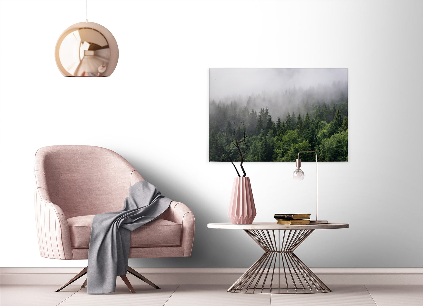 Wald im Nebel Leinwandbild Grün Weiß 90x60 DD120291 Keilrahmenbild Wandbild