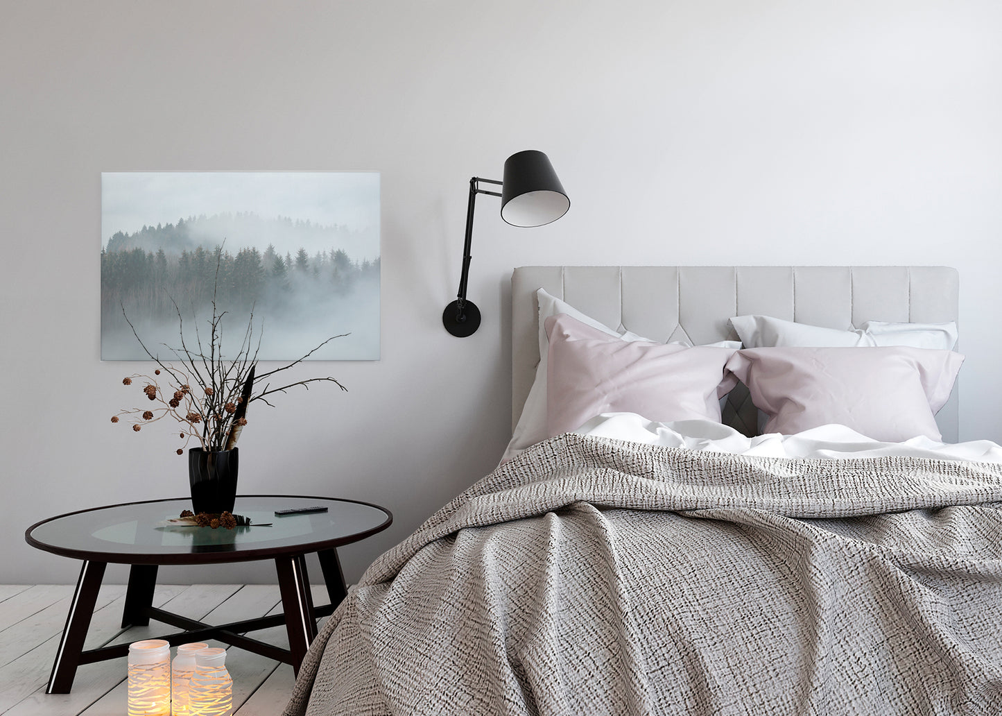 Wald im Nebel Leinwandbild Grau Weiß 90x60 DD120292 Keilrahmenbild Wandbild
