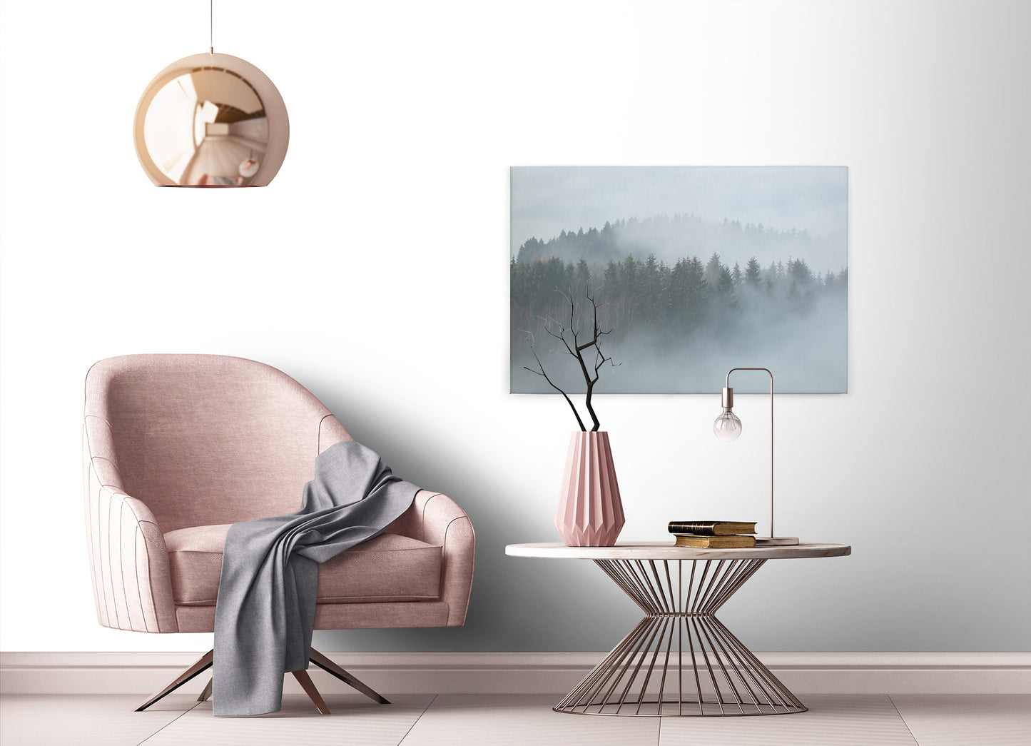 Wald im Nebel Leinwandbild Grau Weiß 90x60 DD120292 Keilrahmenbild Wandbild