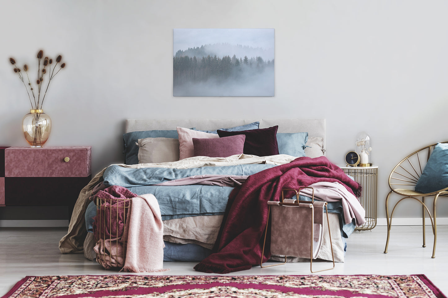 Wald im Nebel Leinwandbild Grau Weiß 90x60 DD120292 Keilrahmenbild Wandbild