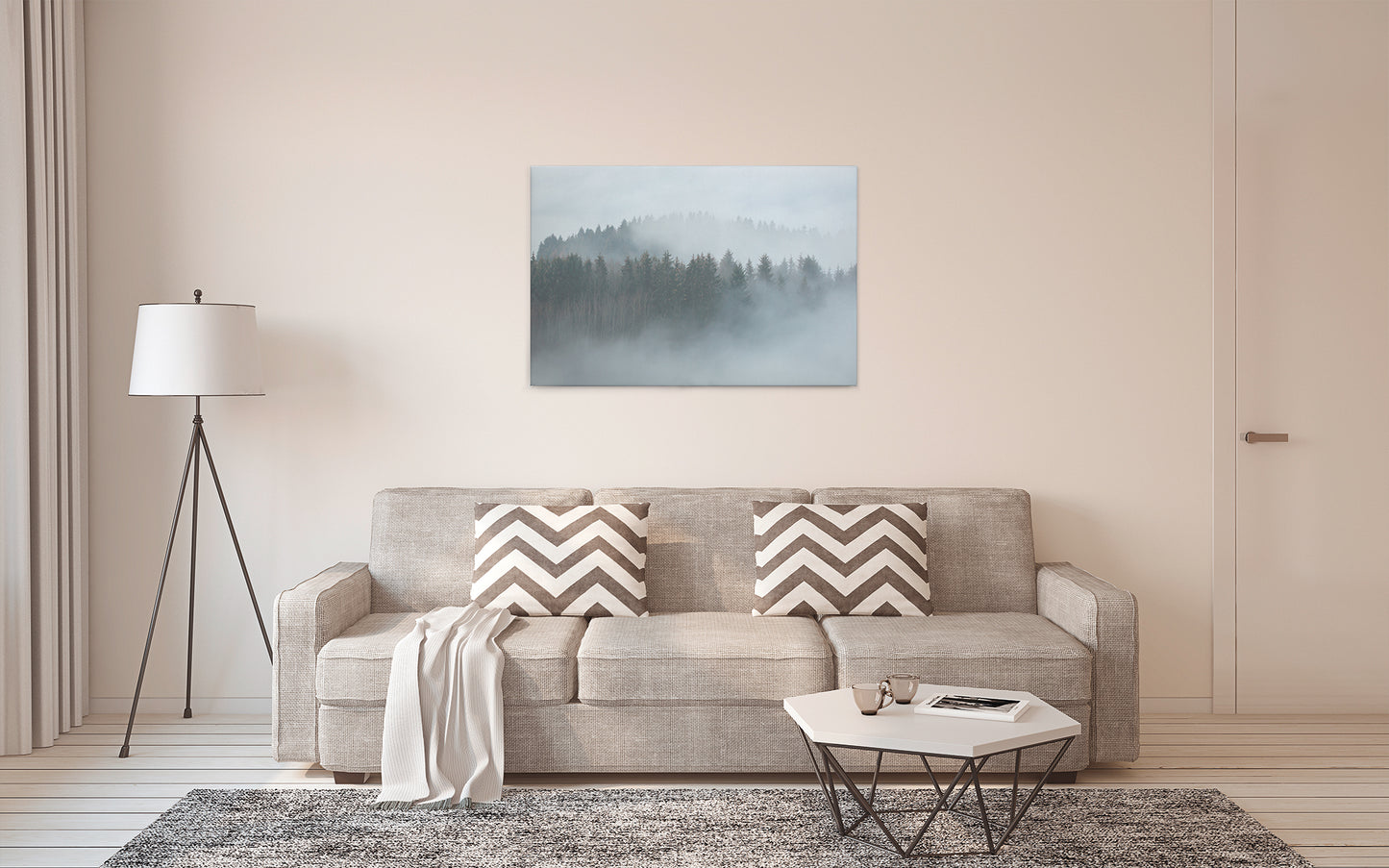 Wald im Nebel Leinwandbild Grau Weiß 90x60 DD120292 Keilrahmenbild Wandbild