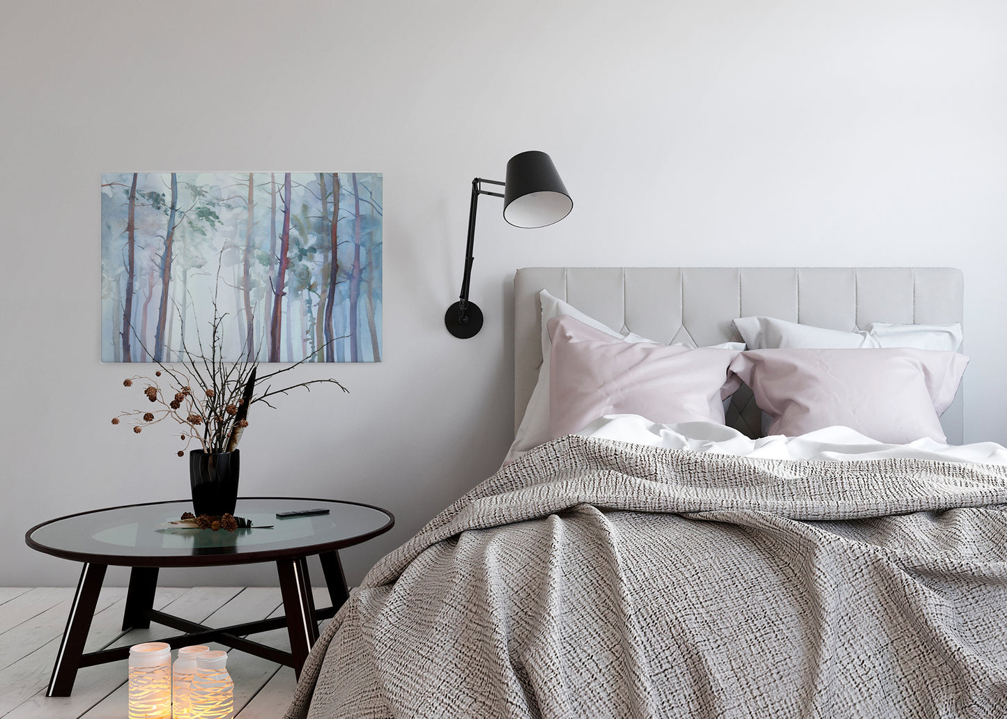 Wald Leinwandbild Blau Grün 90x60 DD120295 Keilrahmenbild Wandbild Leinwand