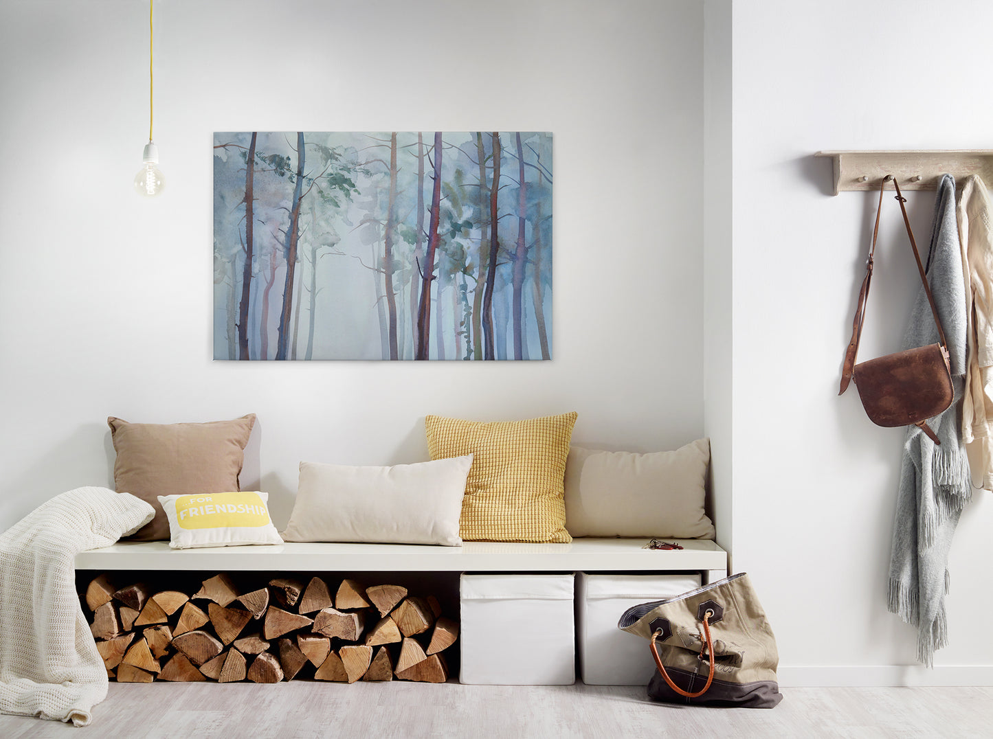 Wald Leinwandbild Blau Grün 90x60 DD120295 Keilrahmenbild Wandbild Leinwand
