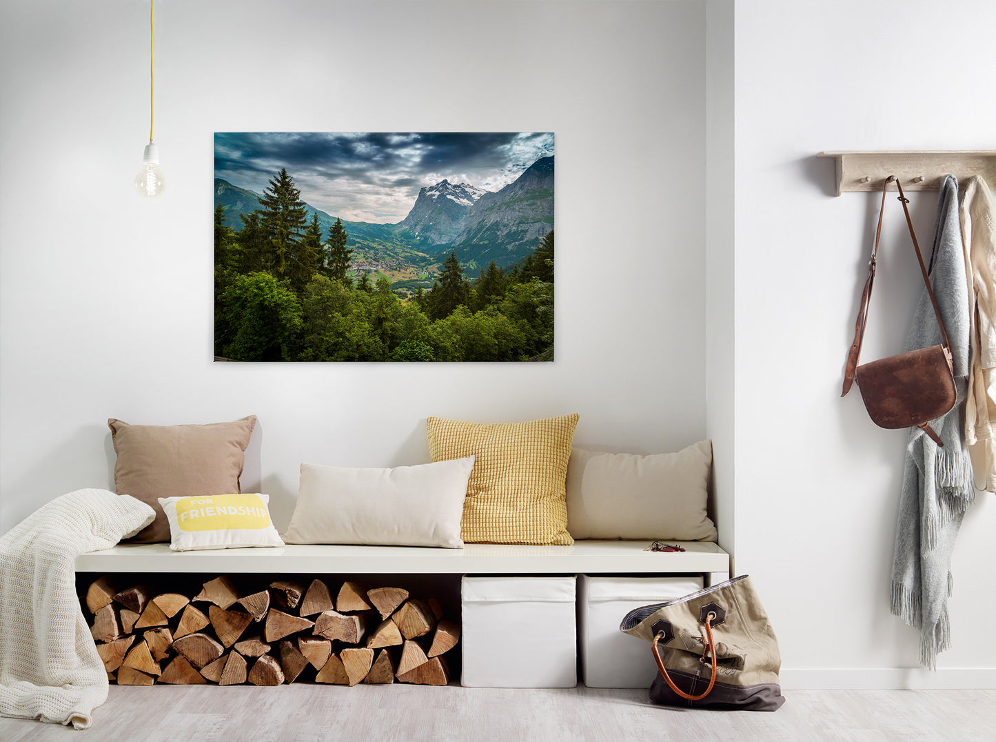 Leinwandbild Berge Wald Landschaft Grün Grau 90x60 DD120301 Keilrahmen Wandbild
