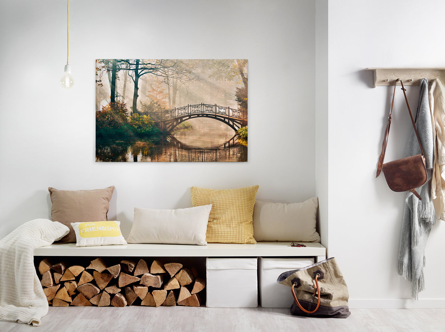 Leinwandbild Brücke Park Beige Braun 90x60 DD120302 Keilrahmen Wandbild Leinwand