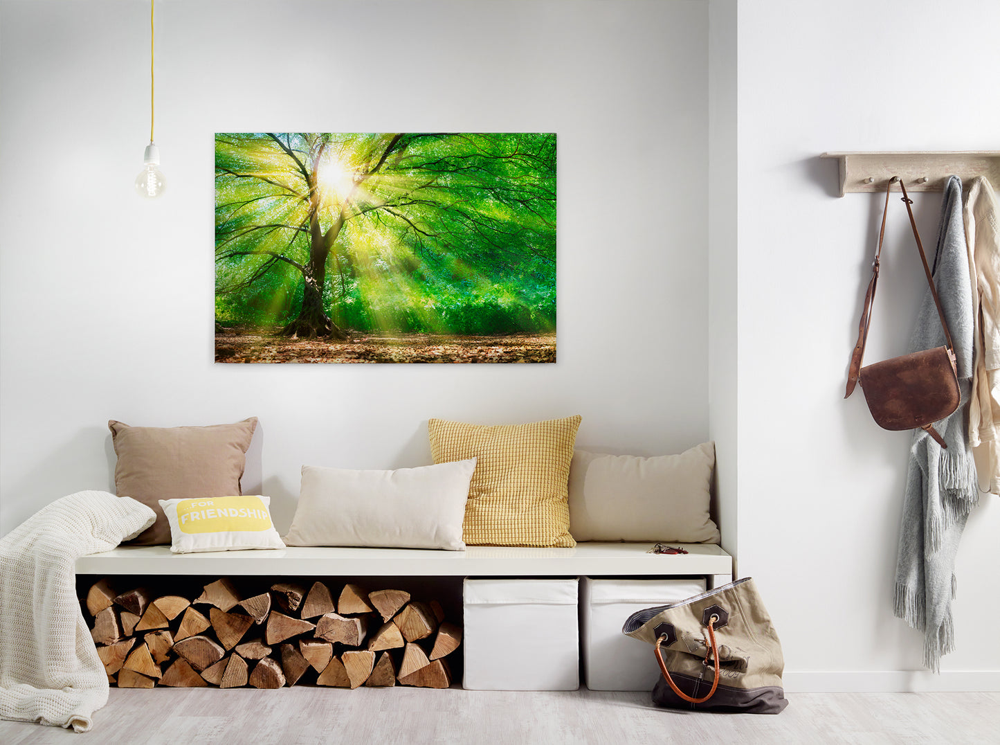 Leinwandbild Baum Sonnenstrahlen Grün Braun 90x60 DD120310 Keilrahmen Wandbild