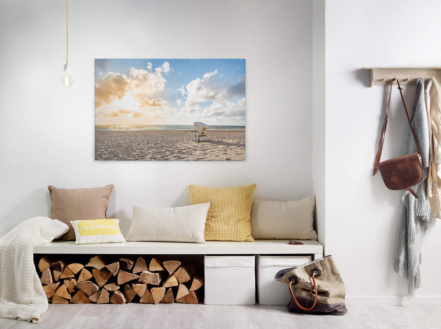 Leinwandbild Strandkorb Weiß Blau 90x60 DD120315 Keilrahmenbild Wandbild Natur