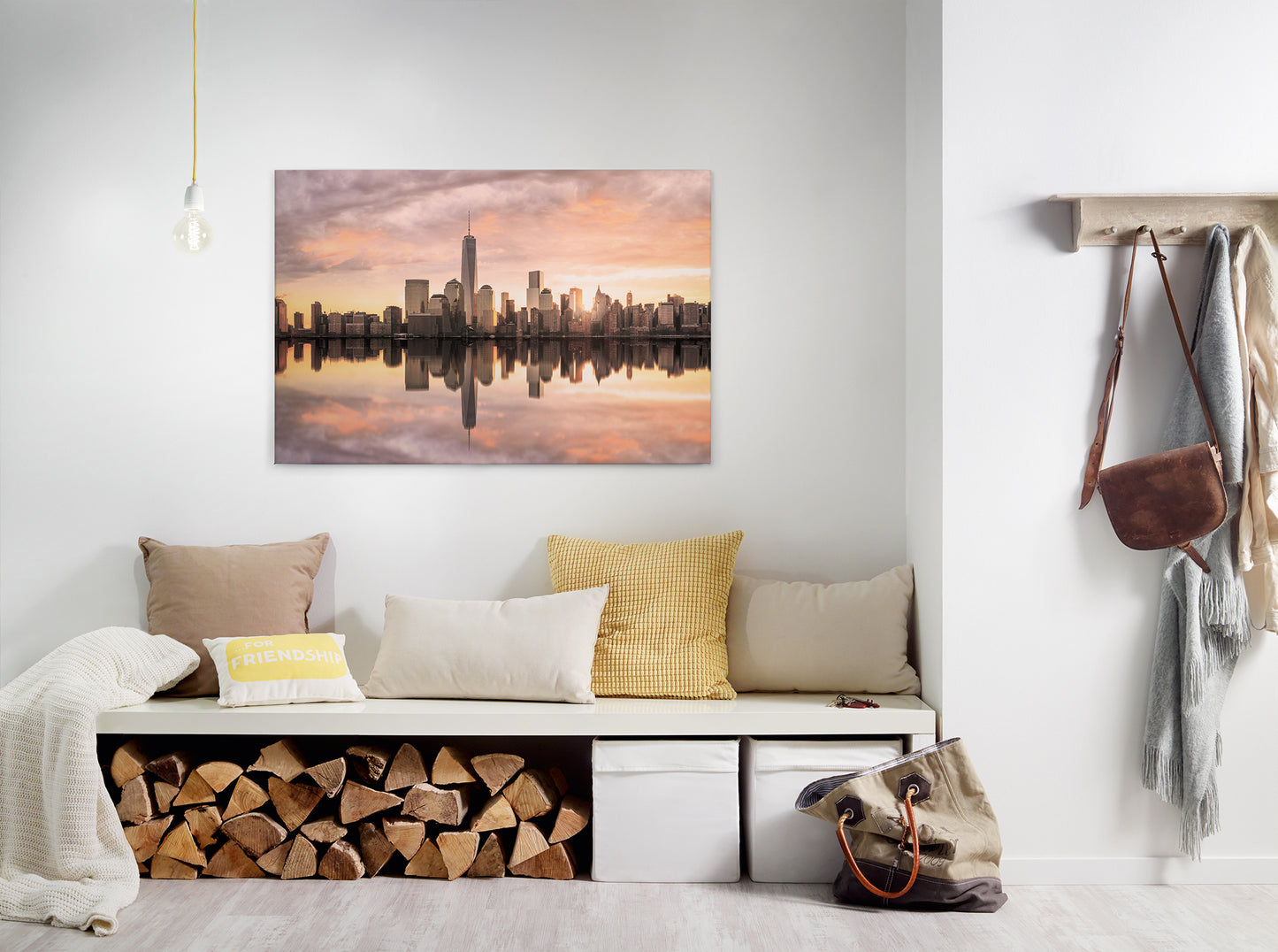 New York Skyline Leinwandbild Grau Orange 90x60 DD120327 Wandbild Leinwand USA