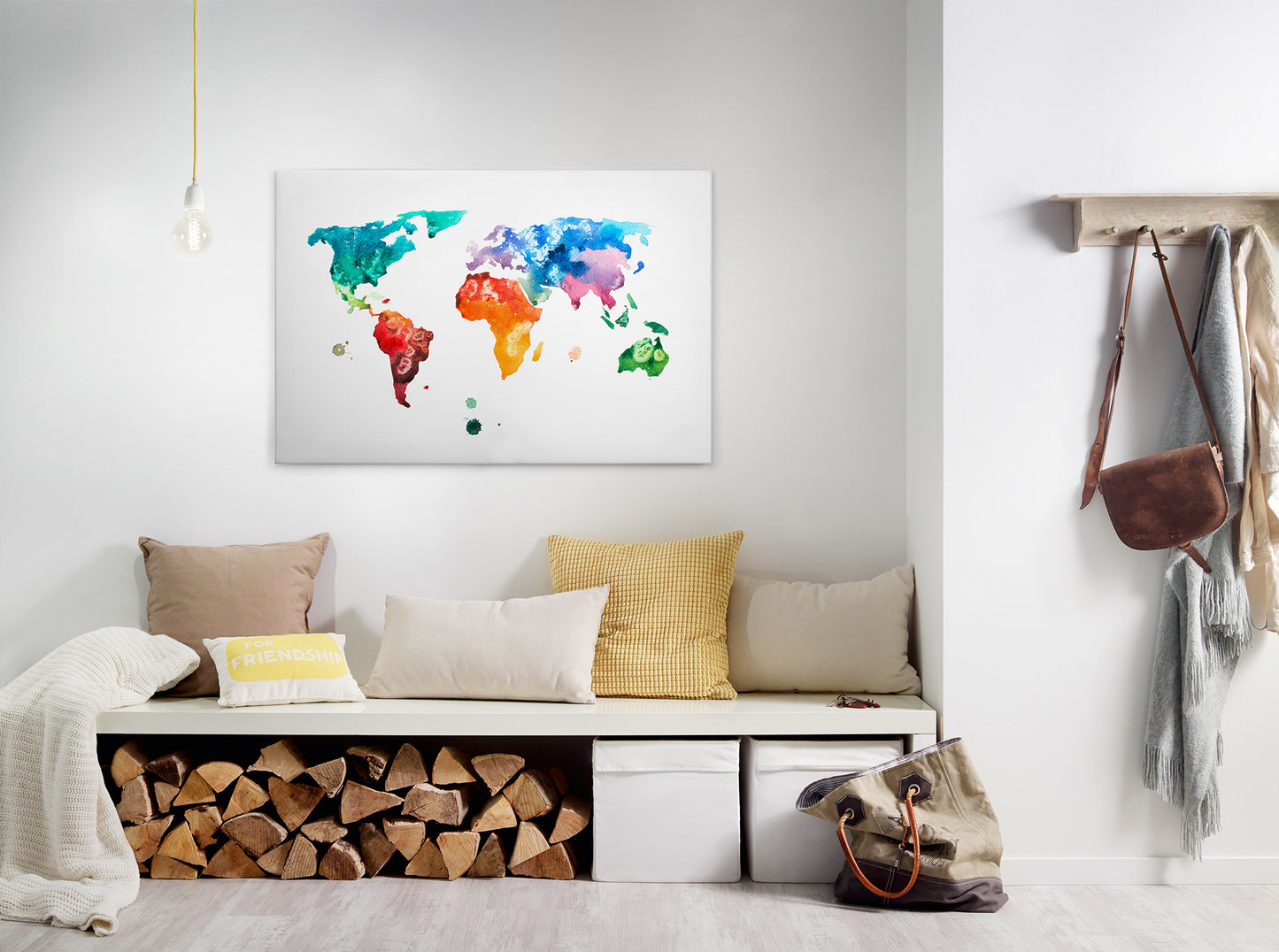 Weltkarte Leinwandbild Bunt 90x60 DD120336 Wandbild Leinwand Modern Jugendzimmer