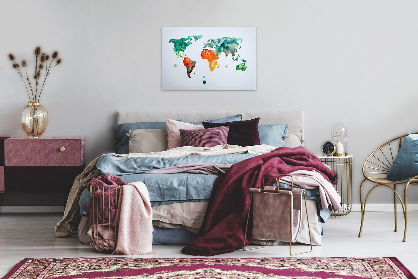 Weltkarte Leinwandbild Bunt 90x60 DD120338 Wandbild Leinwand Modern Canvas