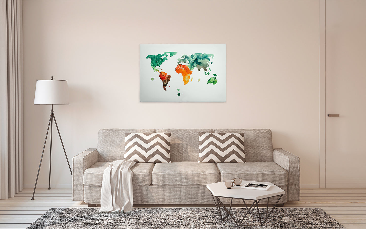 Weltkarte Leinwandbild Bunt 90x60 DD120338 Wandbild Leinwand Modern Canvas