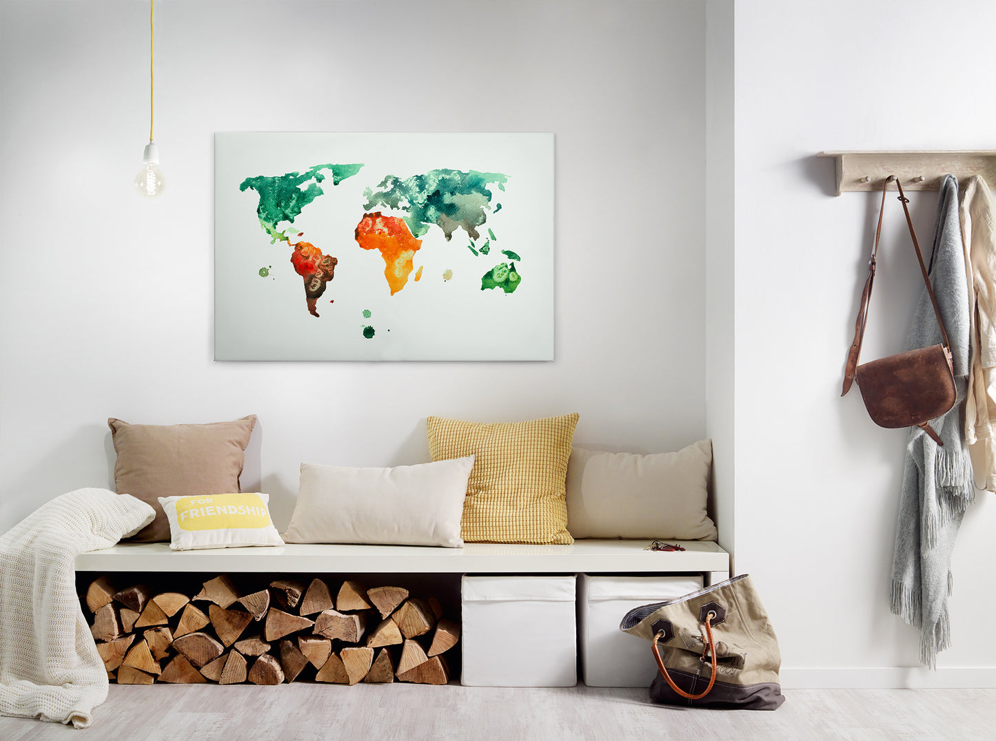 Weltkarte Leinwandbild Bunt 90x60 DD120338 Wandbild Leinwand Modern Canvas