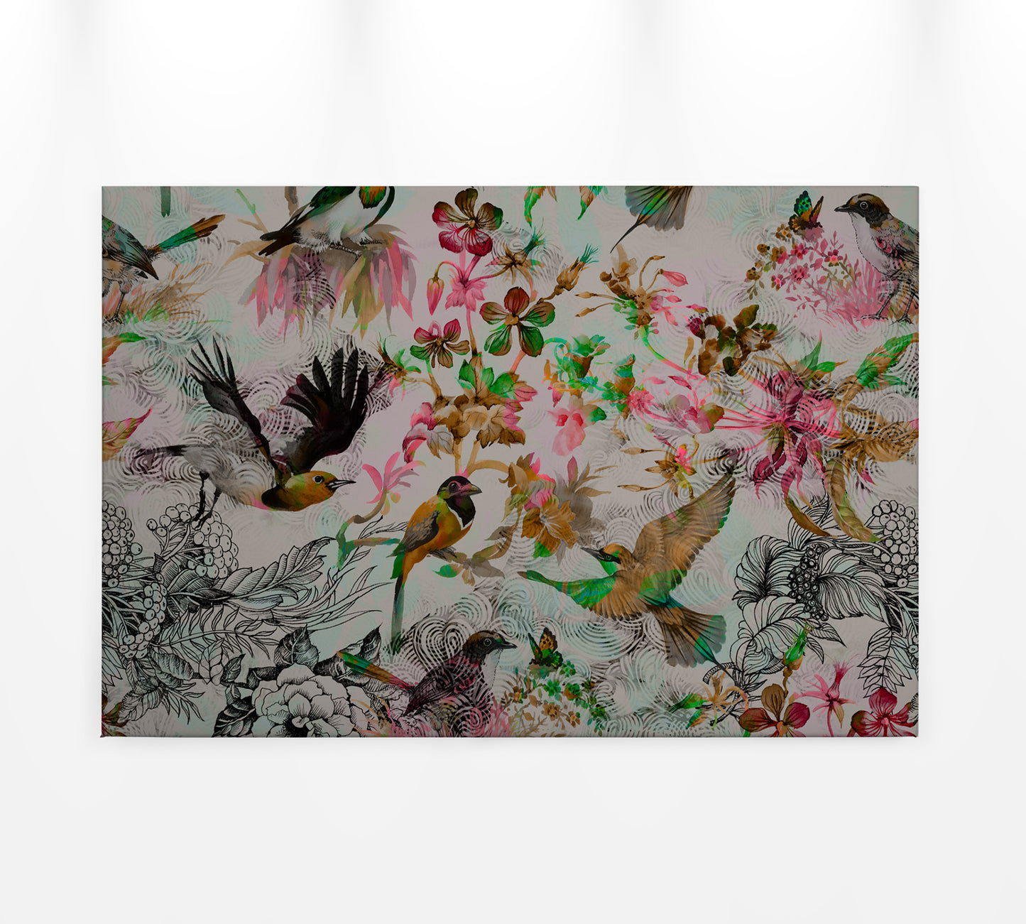 Vögel Leinwandbild Grau Rosa Grün 90x60 DD120343 Keilrahmen Wandbild Leinwand