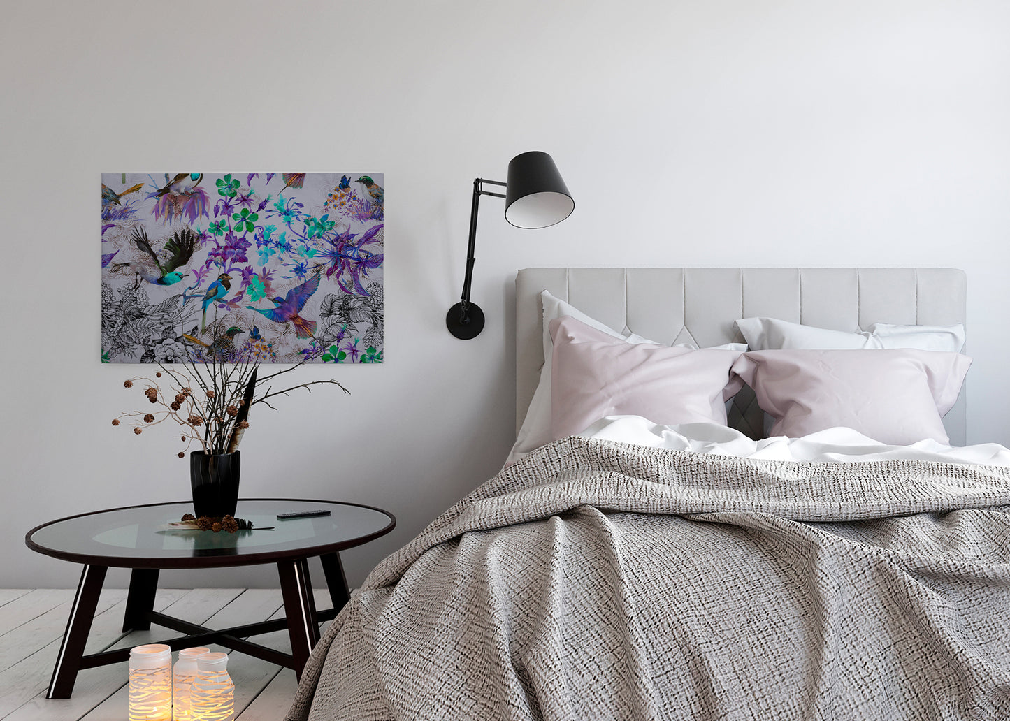 Leinwandbild Vögel Lila Blau Grau 90x60 DD120344 Keilrahmen Wandbild Leinwand