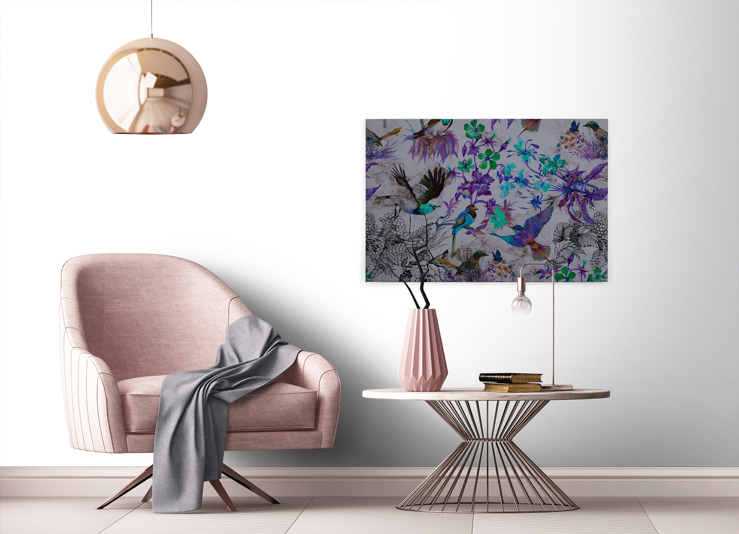 Leinwandbild Vögel Lila Blau Grau 90x60 DD120344 Keilrahmen Wandbild Leinwand