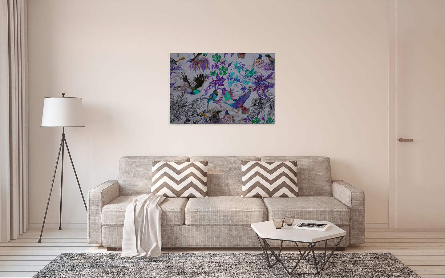 Leinwandbild Vögel Lila Blau Grau 90x60 DD120344 Keilrahmen Wandbild Leinwand