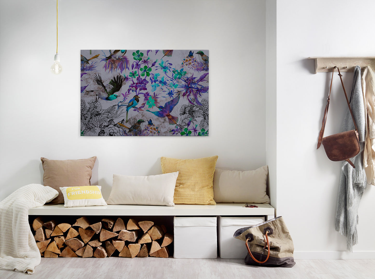 Leinwandbild Vögel Lila Blau Grau 90x60 DD120344 Keilrahmen Wandbild Leinwand