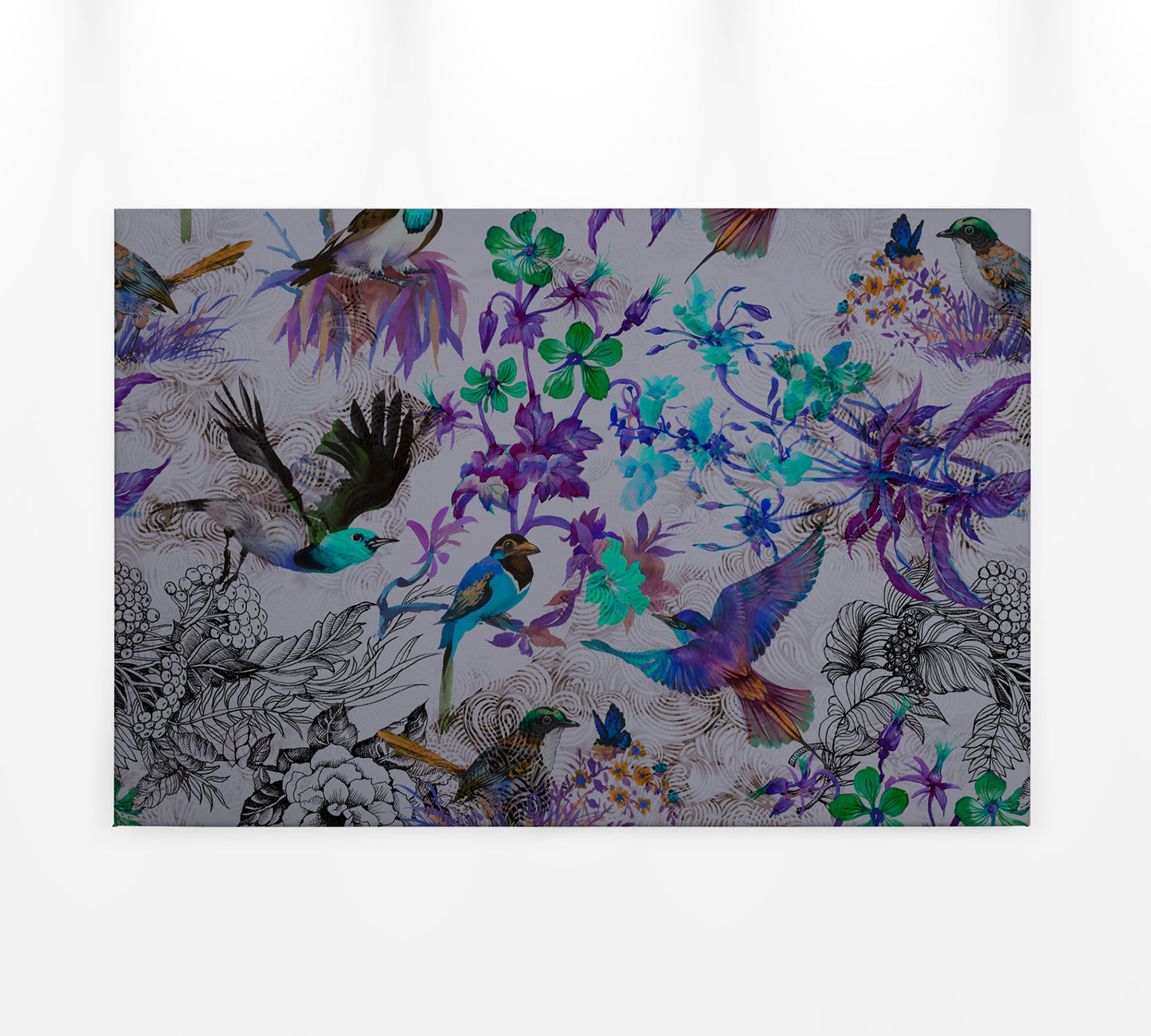 Leinwandbild Vögel Lila Blau Grau 90x60 DD120344 Keilrahmen Wandbild Leinwand